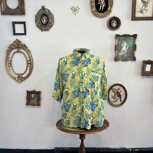 Bruno Banana Tropical Toucan Print Button-Up Shirt – Men's XL